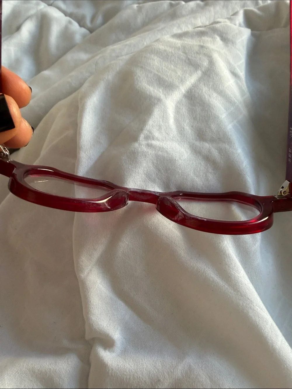 Translucent Ruby Red Angular Round Glasses - Picture 5 of 8